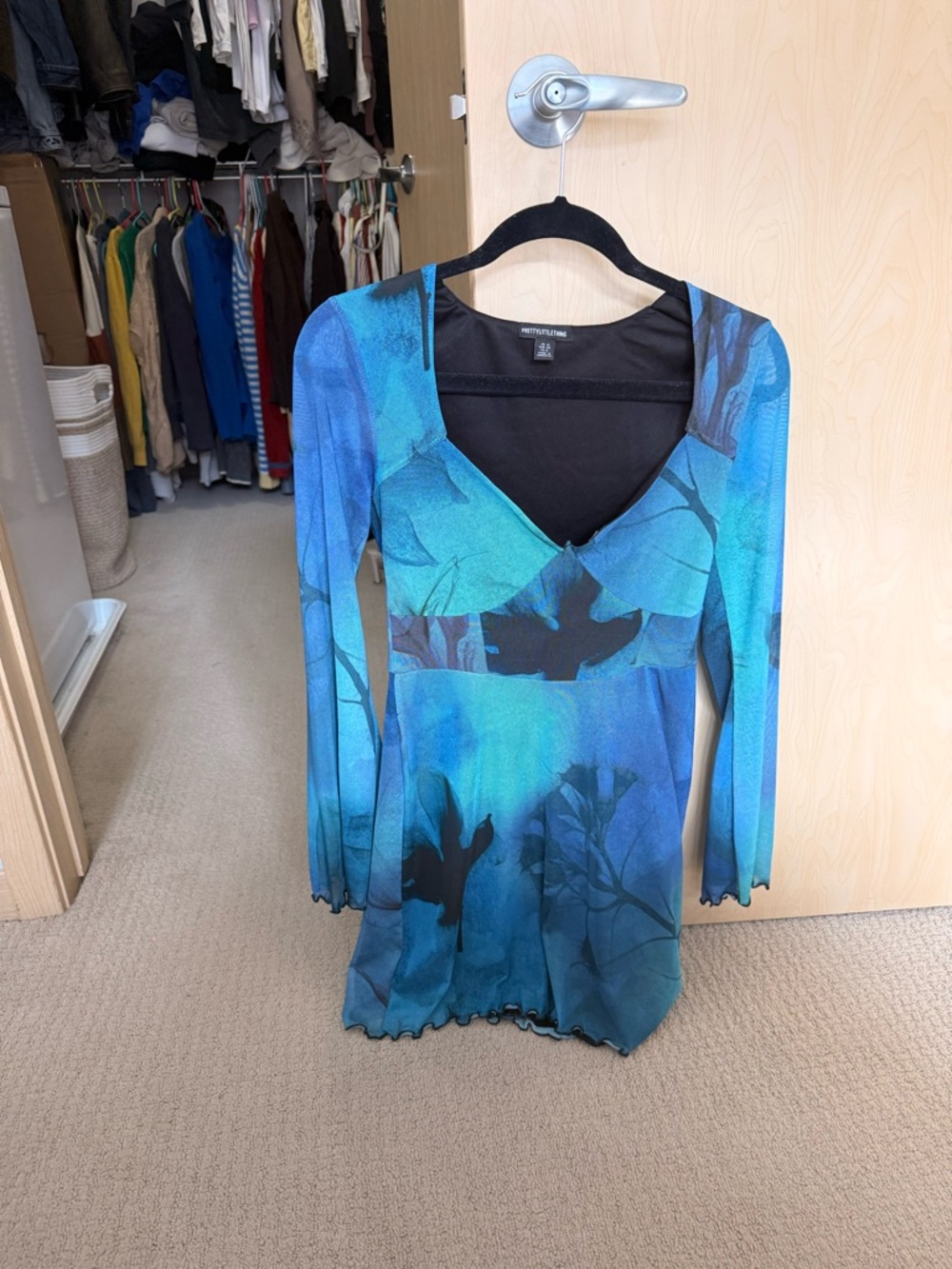 Pretty little thing blue floral mesh dress